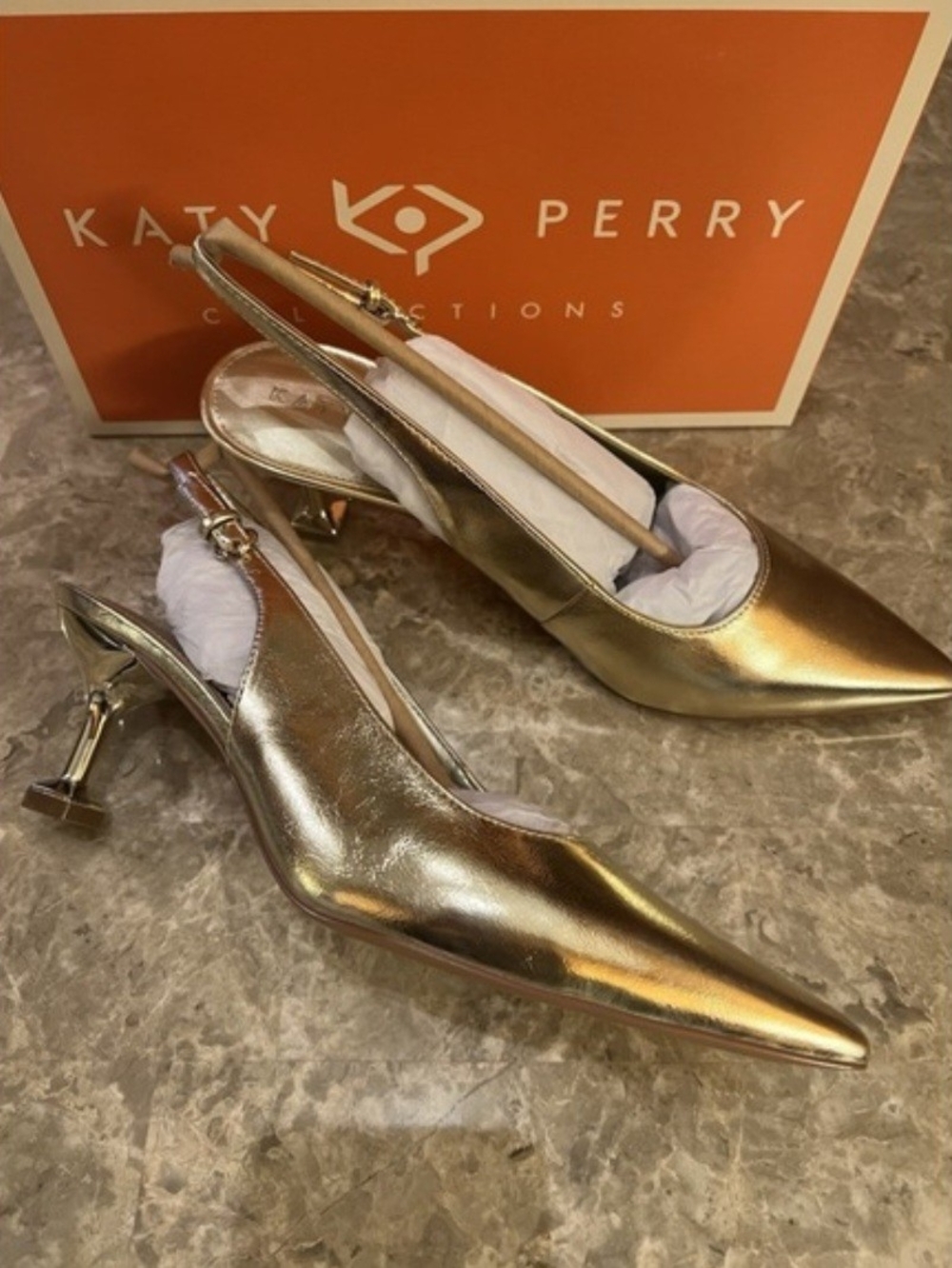 Katy Perry Collections Shiny Gold Pointed Slingback Heels